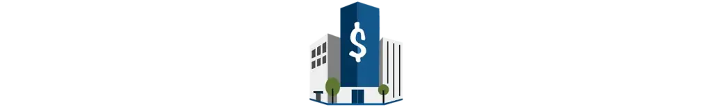 image of a digital office building with a dollar sign on the side of it