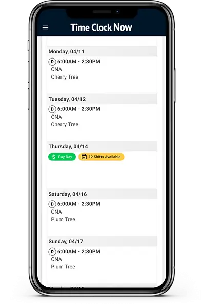 iPhone displaying a calendar of personal agendas using Payroll by Sylogist