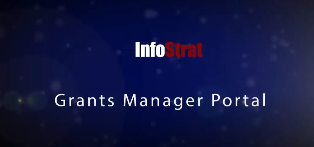 InfoStrat Grants Manager Portal text over blue background