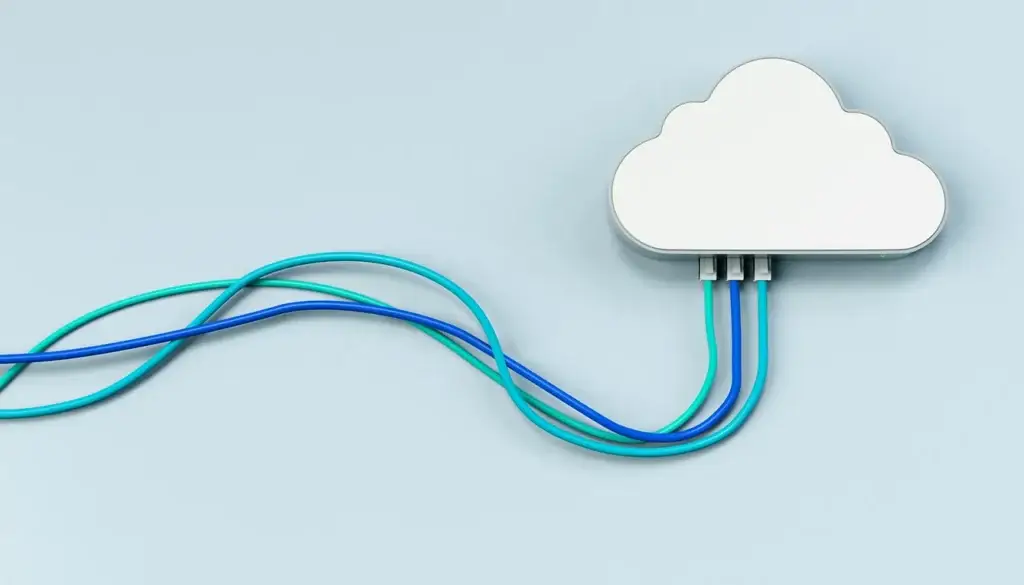 image of wires being plugged into a port shaped like a cloud