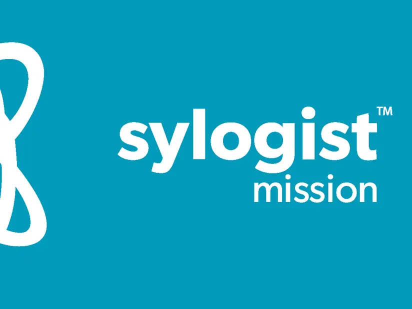 SylogistMission white logo on teal with squiggle