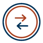 Two arrows inside red and blue circles