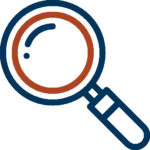 Magnifying glass icon dark blue and red